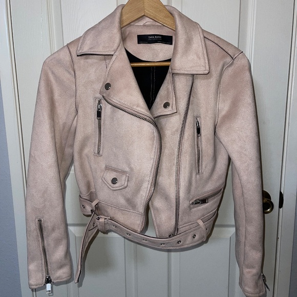 Zara Moto Jacket Faux Suede Light Pink Women Size XS - Picture 1 of 5